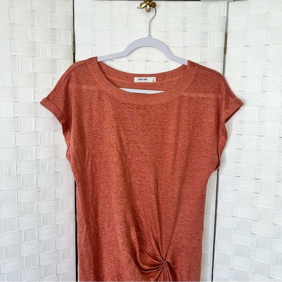 MOD REF 100% Linen Gathered Ruched Asymmetrical Dress Women’s Size Small Salmon - Picture 2 of 9